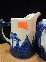 ANTIQUE PAIR OF OLD SLEEPY EYE POTTERNY STONEWARE PITCHERS 6-1/2
